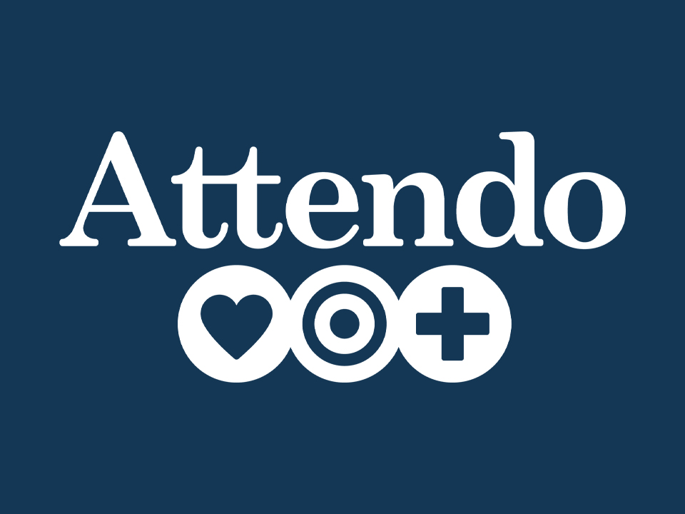 Attendo-logo tummansinisellä taustalla